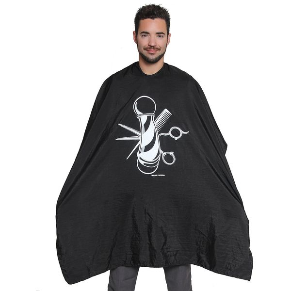 Mane Caper Barber Cape with Classic Design-Professional Nylon Salon Cape Has Perfect Fit Because Of The Snap Closure Excellent for Cutting Hair at Home, Barbershop or Hair Salon