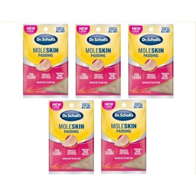 5 Pack Dr. Scholls Moleskin Plus 4 5/8 Inch X 3 3/8 Inch Padding 3 Each