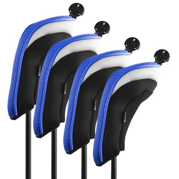 Andux Mesh Golf Hybrid Club Head Covers with Dial No. Tags 4Pcs Blue