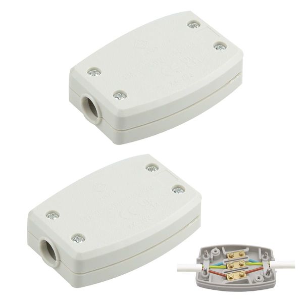 2 PCS 3-Terminal Electrical Junction Box Flex Connector 13A 250V Cable Joiner Box 3 Core Cable Joiner White Cable Connectors Electric Connectors for Outdoor Lighting, Power and Automotive Wiring