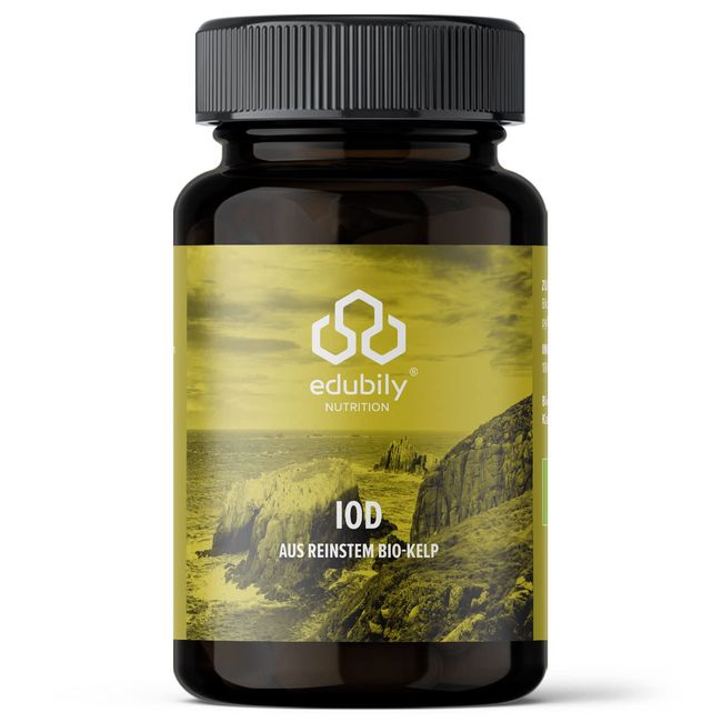 edubily nutrition® Jod aus reinstem Bio Kelp - 100 µg Jod pro Kapsel - ohne Zusatzstoffe - 180 Kapseln im Braunglas