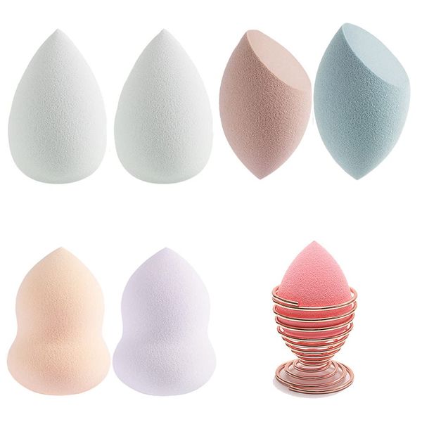 Set of 6 Makeup Sponges, Olive Young Puff Multi-functional Makeup Sponge Puff Wet Puff and Dry Puff Beauty Egg Diagonal Cut Water Drop Type Wet and Dry Puff with 1 Holder