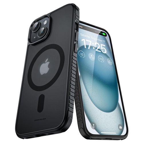 UNBREAKcable iPhone 15 Case MagSafe, 6.1 inch iPhone Case, Apple 15 Phone Case, [Military Grade Shockproof] [Non-Slip] [Translucent Matte] [Back Soft Silicone Protective] [Black]