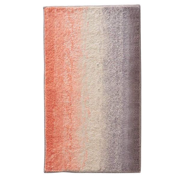 iDesign Ombre Microfiber Polyester Bath Mat, Non-Slip Shower Accent Rug for Master, Guest, and Kids' Bathroom, Entryway, 34" x 21", Coral, Ivory, and Gray