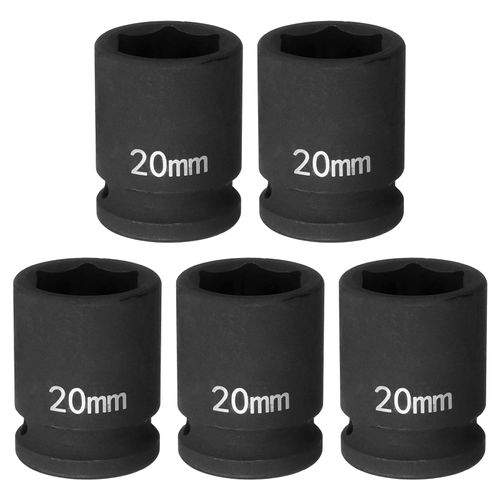 HARFINGTON 5pcs 6 Point Impact Socket 20mm Metric Socket 1/2" Square Drive 1.5" (38mm) Long Phosphated Cr-Mo Steel Spindle Axle Hex Nut Sockets, Black