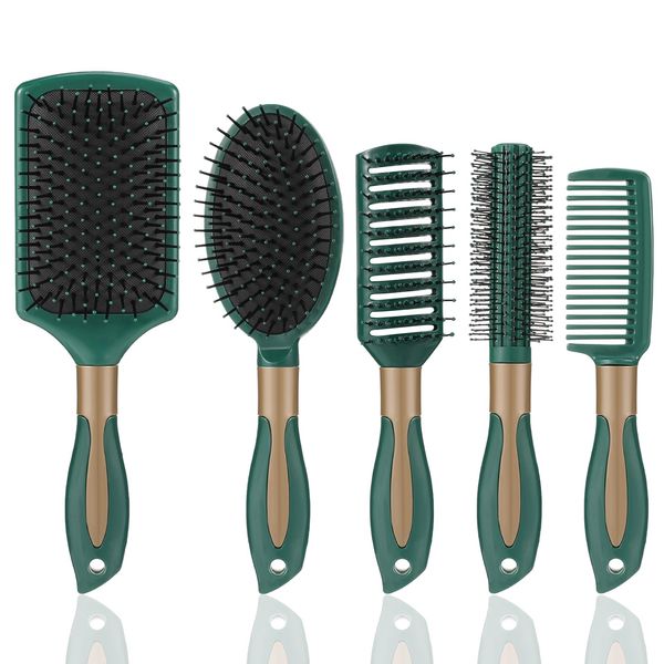 Heyu-Lotus 5 Packs Hair Brush Set, Paddle Brush Women Detangle Hair Brush, Wet Hair Brush Detangling Paddle Brush Anti-Static Curly Hair Brush Detangling Hair Brush Set for Home Salon Supplies