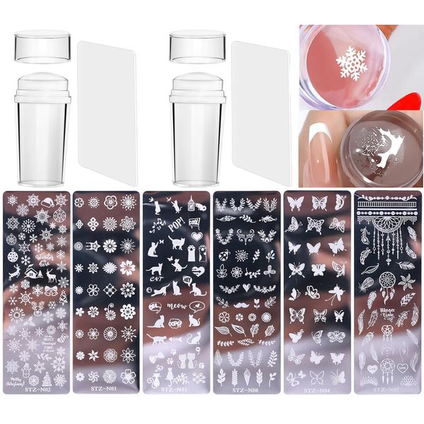 10 Pcs Nail Stamp Template Kit French, Contains 2 Stamper 2 Squeegee 6 ...