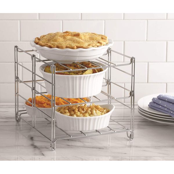 Nifty 3-Tier Oven Rack – Non-Stick, Dishwasher Safe, Use for Cooking Casseroles, Compact Collapsible Kitchen Storage, Chrome-Plated Steel Construction