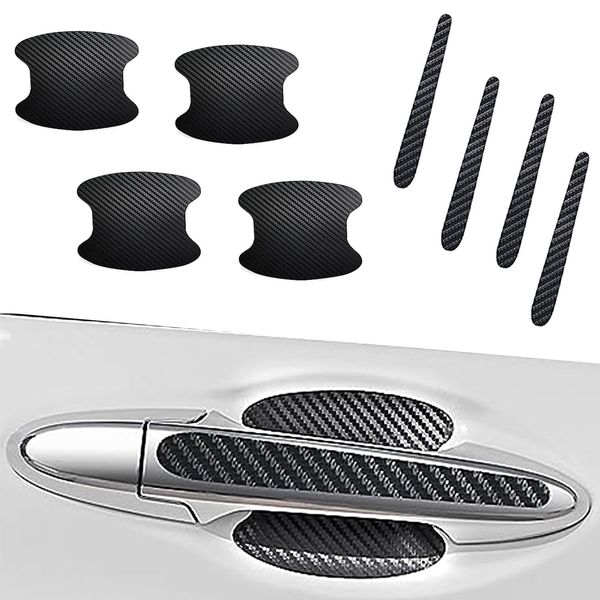 Yumfugu Pack-8 Car Door Protection Kit, Door Handle Scratch-Proof Stickers, Carbon Fiber Door Bowl Protector, Universal for Most Cars, Trucks and Vans (Black)