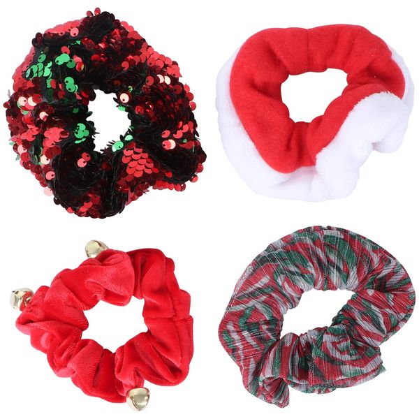 Lurrose 4pcs Christmas Hair Scrunchies Elastics Christmas Hair Ties Ponytail Holder Xmas Hair Rings Hair Rope Festival Headpiece for Kids Girls Women