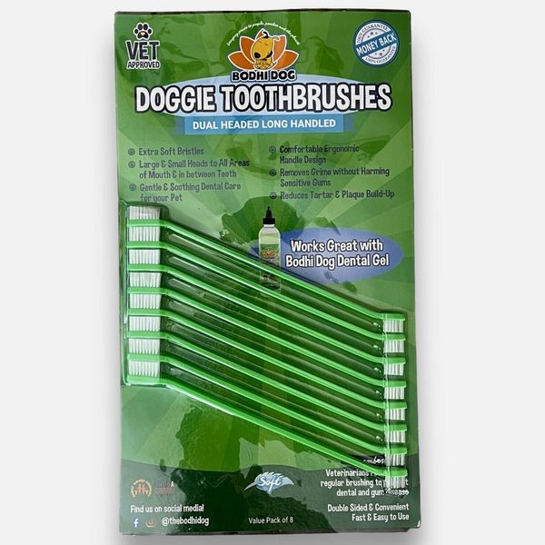 Dog Toothbrushes 8 Pack | Bodhi Dog Pet Safe Dual Headed Brush w/ Soft Bristles