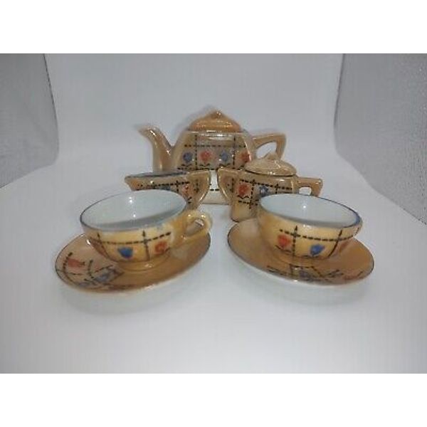 Vintage Japan Floral Lusterware Children's Tea Set 7 Pieces