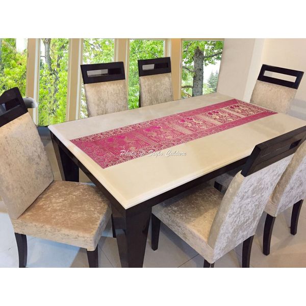 Decorative Brocade Table Runner Jacquard Peacock Magenta Long Dining Table Cover