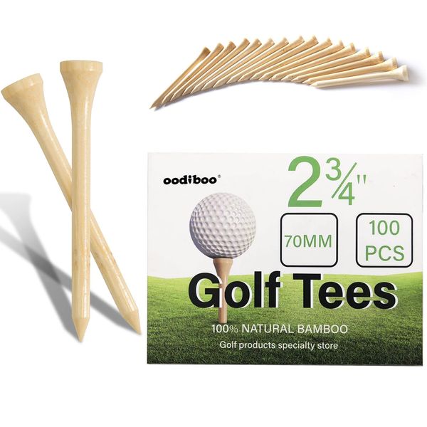 oodiboo Golf Tees Bambus Golf Tees Strenge Auswahl, sehr wenige fehlerhafte Produkte(2-3/4 Zoll )70mm 100 Stück