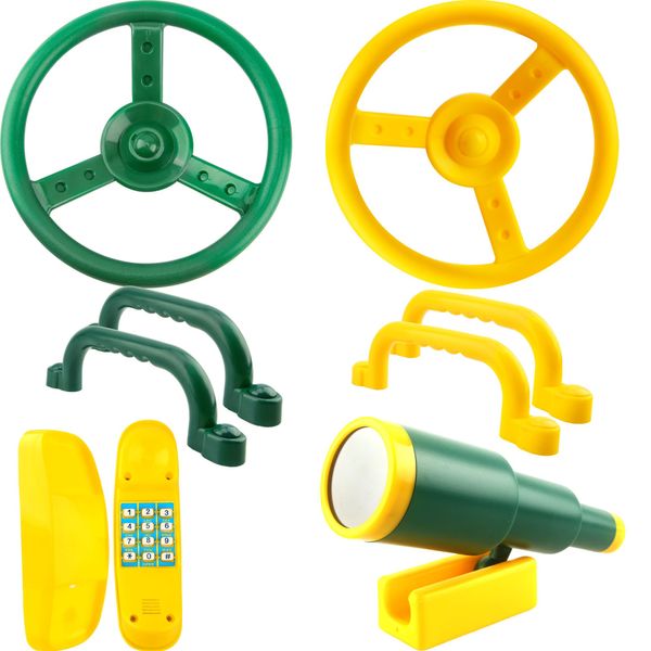 8 Pcs Kids Playground Accessories Plastic Steering Wheel Playhouse Safety Handle Swingset Telephone Telescope Swingset Equipment for Outdoor Backyard Treehouse (Color Set 1)