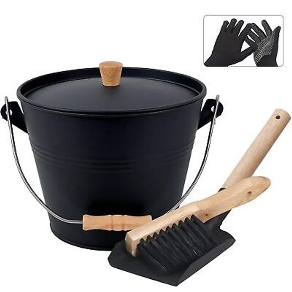 Ash Bucket with Lid 1.3 Gallon Ash Bucket for Fireplace Metal Fireplace Bucke...