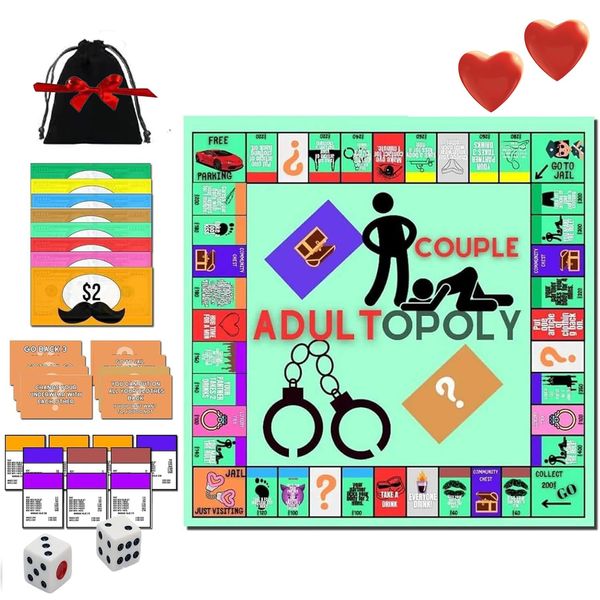 Couple Board Game, 20 * 20in Adultopoly Board Game, Couple Adult Opoly Board Game, Couple Game Card Board Game Props with 96 Cards for Couples Anniversary & Valentines Gifts (1 Set)