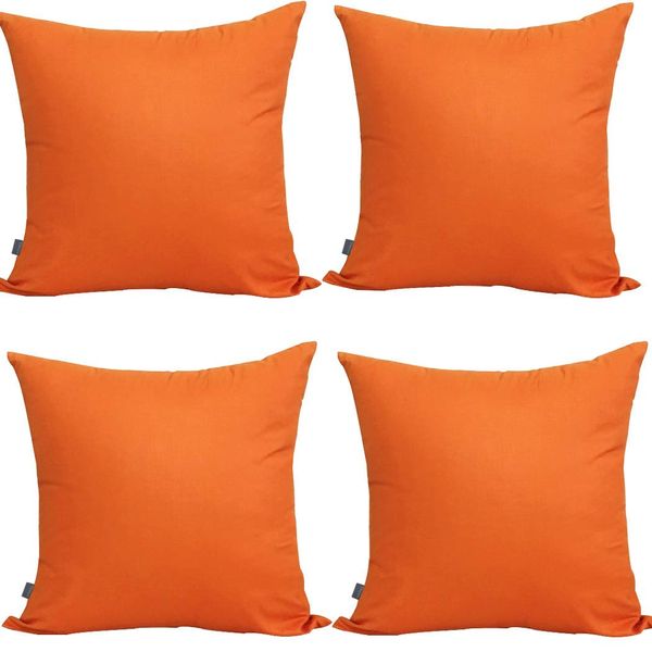 Thmyo 4-Pack 100% Cotton Comfortable Solid Decorative Throw Pillow Case Square Cushion Cover Pillowcase Sublimation Blank Pillow Covers DIY Throw Pillowcase for Sofa Bed Car(18x18 inch/45x45cm,Orange)