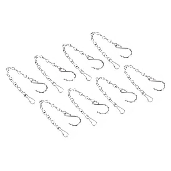 YOKIVE 8 Pcs Hanging Chains, 304 Stainless Steel Extension Links with S-Shaped Hooks, Suitable for Flower Pots, Plant Cages, Lanterns, Ornaments (Silver, 9.4 inches (24 cm) Length)