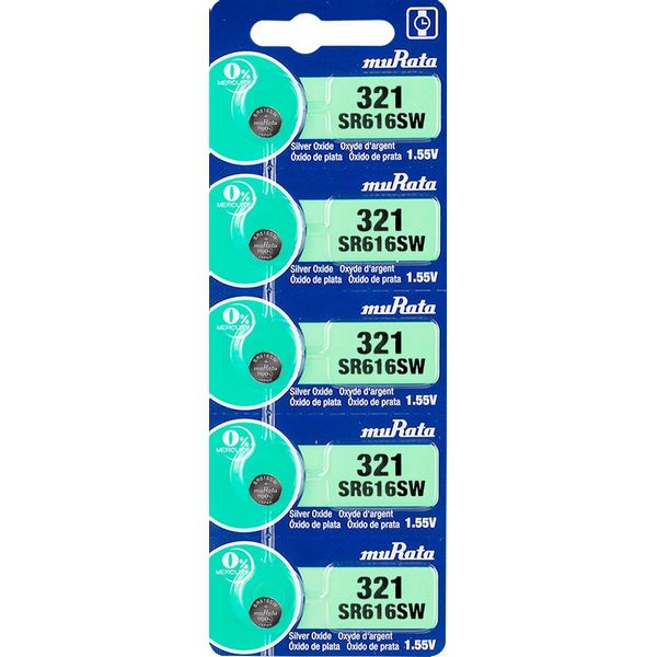 Murata 321 Battery SR616SW 1.55V Silver Oxide Watch Button Cell (5 Batteries)