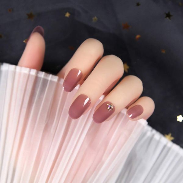 Japanese Style Nails, Temperament Nails, Removable Claws, Ice See-through Azuki Color, 24 Pieces, 3D Decoration