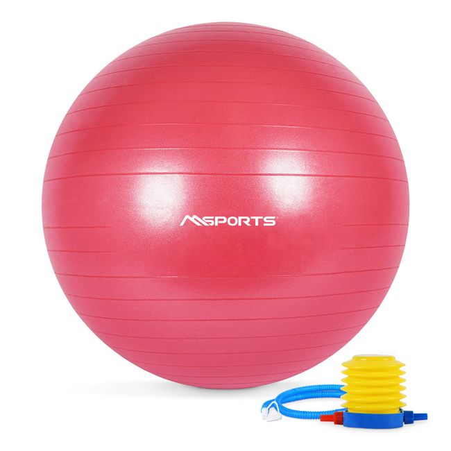 MSPORTS Gymnastikball Premium Anti Burst inkl. Pumpe + Workout App GRATIS 55 cm - 105 cm Sitzball - Fitnessball inkl. Übungsposter Medizinball (85 cm, Bordeaux)