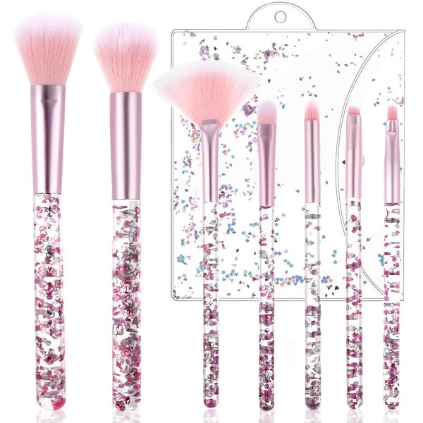 WLLHYF Fächer-Make-up-Pinsel-Set 7-teiliges Crystal Sparkles Powder Foundation-Pinsel Makelloser Puderpinsel Beauty Cosmetic Foundation Powder Lidschatten-Misch-Concealer-Highlight-Pinsel(Rosa)