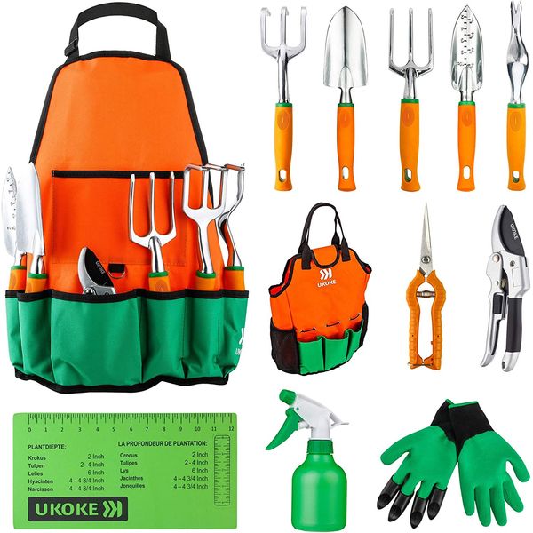 Garden Tool Set 12 Piece Aluminum Hand Tool Kit Garden Canvas Apron