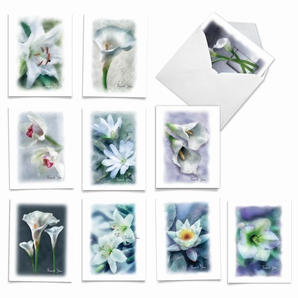 The Best Card Company - 10 Sympathy Thank You Cards (4 x 5.12 Inch) - Boxed Flower Condolence Gratitude - Blooming Memories M6598STG-B1x10