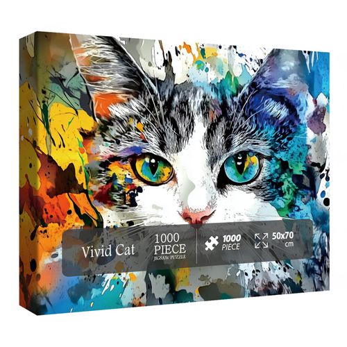 Cat Kitten Puzzle for Adults 1000 Pieces, Fantasy Art Jisaw Puzzle, Cute Colorful Painting Puzzle