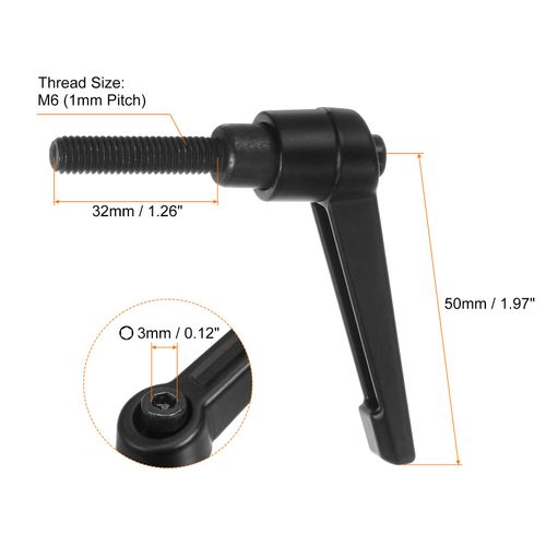 sourcing map 8pcs Adjustable Clamping Lever Handles M6 x 32mm Male Thread Bolt Knobs Rotating Screw Locking Quick Release Ratchet Push Button Handle, Black