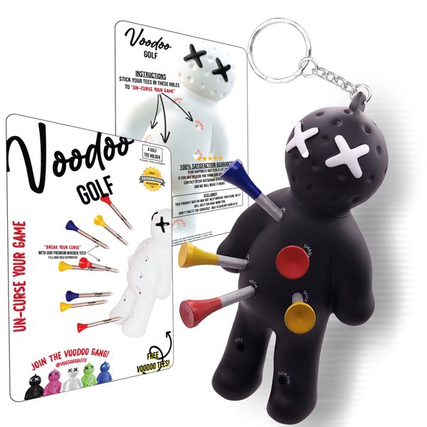 Voodoo Golf Ball-Tee-Halter, Schlüsselanhänger-Zubehör für Tasche, Geschenke für Herren, passend für 8,9 cm, 6,5 cm, 3,8 cm, 3,8 cm Tees, Schwarz, Small