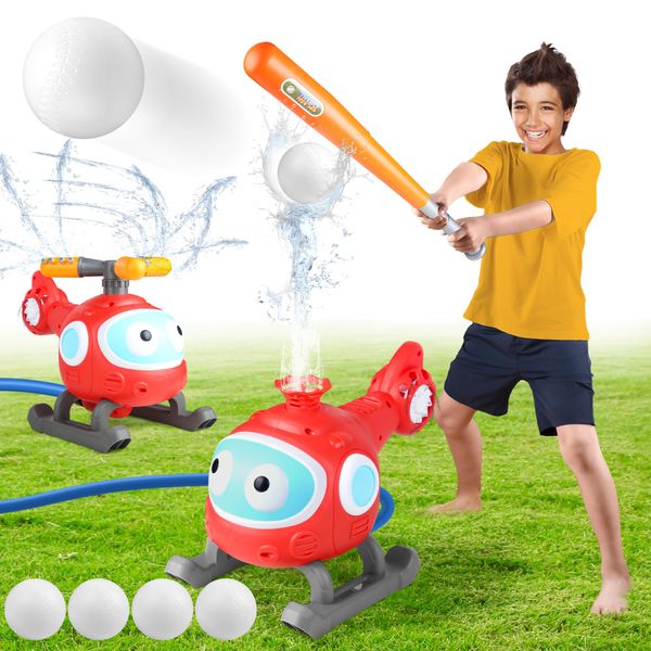 JUGVOLX Water Sprinkler Baseball Toy for Kids, 2 in 1 Airplane Summer Water Game Outdoor Spray Play Water Toys with 2 Sprinkler Heads, Water Splashing Toy Summer Backyard Lawn Pool Party