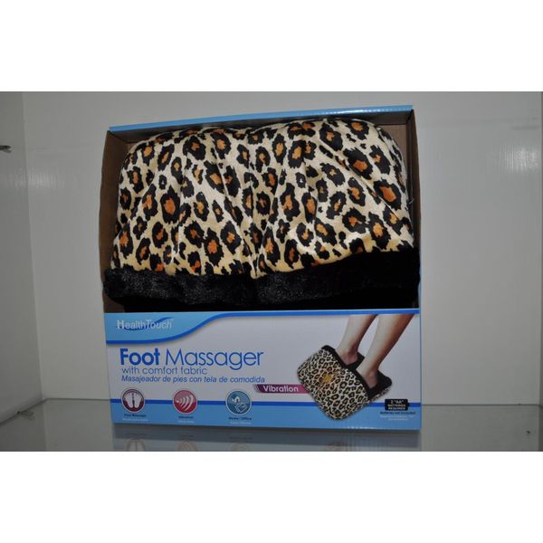 HEALTH TOUCH Foot Massager with Vibration Leopard Print Plush Comfort Fabric-NIB