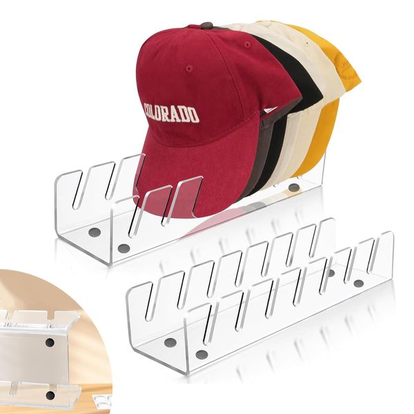 Vueinrg 2stk Huthalter Cap Halterung, Acryl Hutständer für Baseballkappen Hat Stand Caps Halter de Rutschfester Boden für 14 Baseball Caps Display Und Organizer Schlafzimmer Schrank Kommode