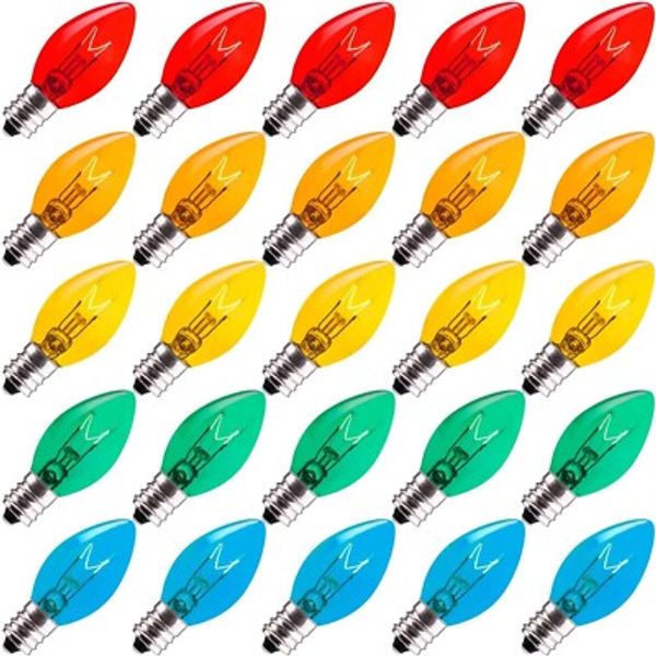 25 Pack C7 Replacement Light Bulbs, Transparent Blubs for C7 String Lights NEW