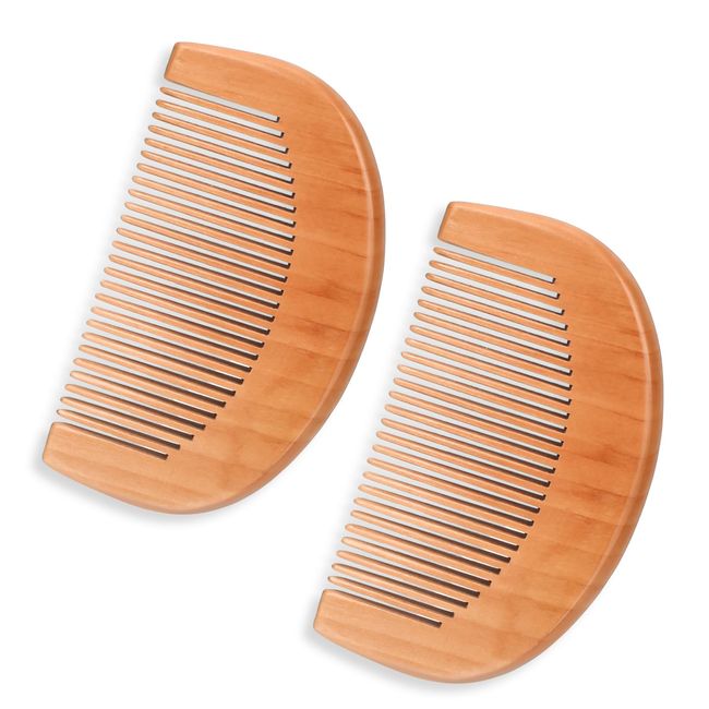 Natural Peach Wood Comb, 2 Pack Mini Wooden Comb Anti-Static Comb Close Tooth Comb Small Travel Combs Pocket Sized Fine Tooth Detangling Hair Comb for Women, Beard Comb for Men