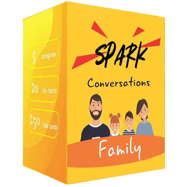 QUALEAP 250 Conversation Cards for Family - Spark Fun & Deep Talks - Family Card Games for Adults, Teens, Kids - Chat Cards Family Pack