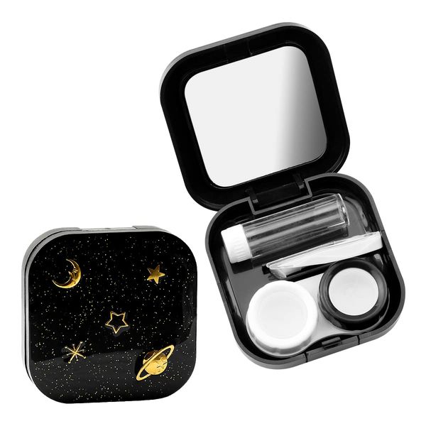 Jagowa Contact Lens Cases Travel Contact Lens Soaking Storage Case with Mirror Starry Shinny Portable Glasses Holder