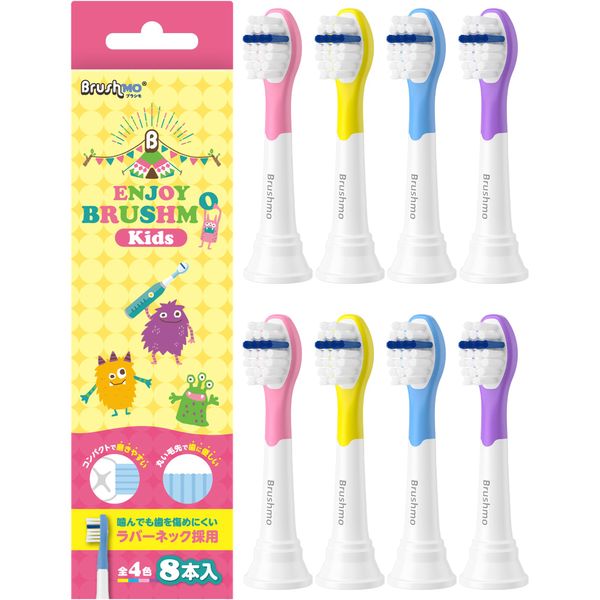 Brushmo, Compatible Brush, Phillips Sonicare, Electric Toothbrush, Kids' Replacement Brush, Compatible with Kids, Mini, 8 Pieces