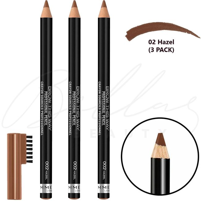 RIMMEL Professional Eyebrow Long Lasting Pencil With Brush Comb - Hazel *3 PACK*