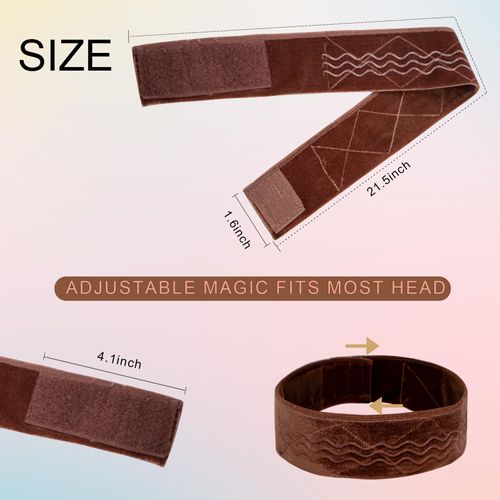 Wig Grip Band Flexible Velvet Scarf Adjustable Wig Comfort Band Headband Wig Comfort Non-Slip Adjustable Fasten Wig Bands with Wavy Silicone (Brown)