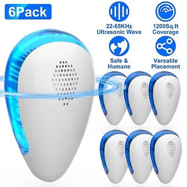 6x Ultrasonic Pest Repeller Pest Control Device Set Plug-in Electronic Repellent