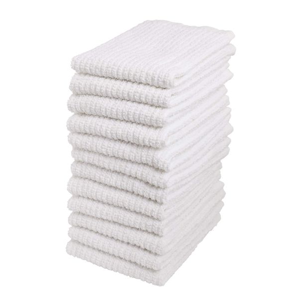 Bar Mop Cleaning Kitchen Dish Cloth Towels,100% Cotton, Machine Washable, Everyday Kitchen Basic Utility Bar Mop Dishcloth Set of 12, 12" x 12" White