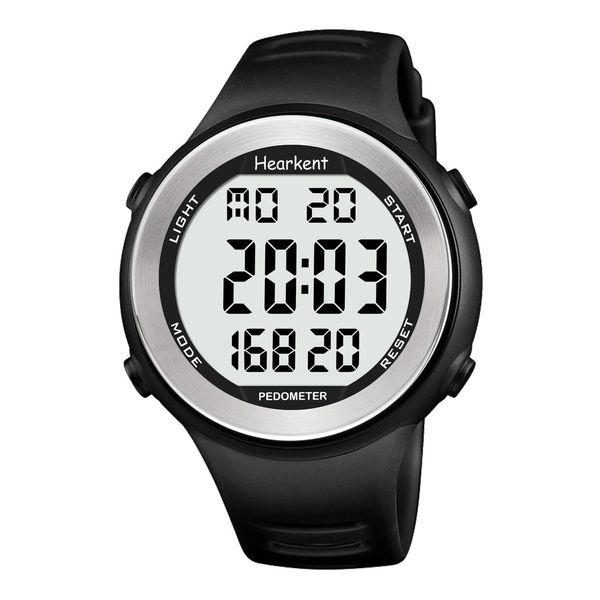 Hearkent Waterproof Pedometer Watch for Seniors, Non Bluetooth App Free Sports Watch Step Counter Calories and LCD with Big Numbers (Black)