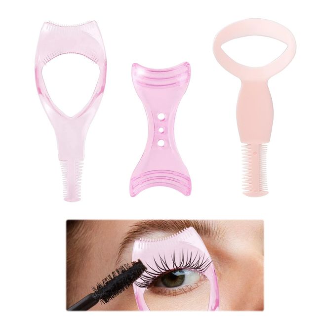 Eyelash Guard,3 Piece Mascara Shield Applicator Guard,Reusable Mascara Applicator Shield,Mascara Shield Applicator 3 in 1 Eyelash Tool for Ladies Girls Women,Pink