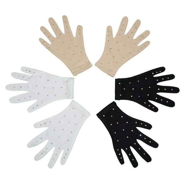 Skating Spirit Figure Skating Competition Thermal Gloves (1 pair) Sparkle Rhinestone Decoration, for Performance Test Show Dance (Beige, Medium)