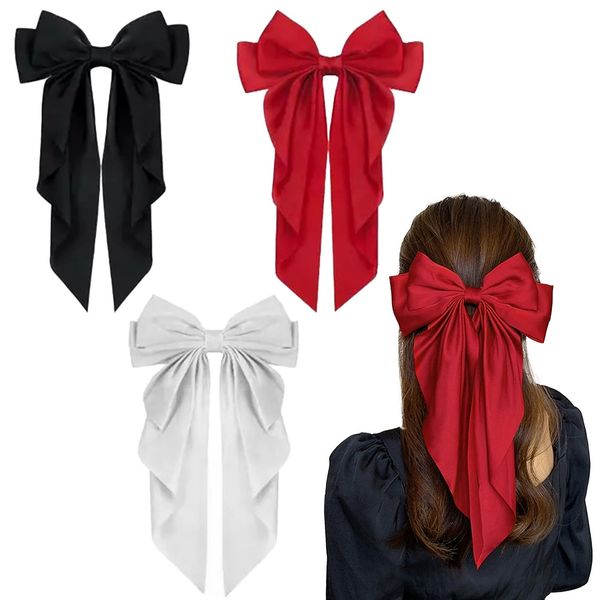 Ewwtrey 3 Stück Haarschleife Haare, Haarspange Damen mit Schleife, Haarschleife Damen, Schleifen Haare, Haarschleifen, Hair Bow Hair Clips mit langem seidigem Satin für Frauen Mädchen