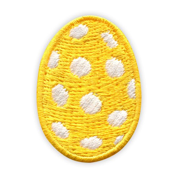 Patchion Easter Egg - Yellow with White dots - Iron-on/Heat Seal Backing - Embroidered Patch/Badge/Emblem