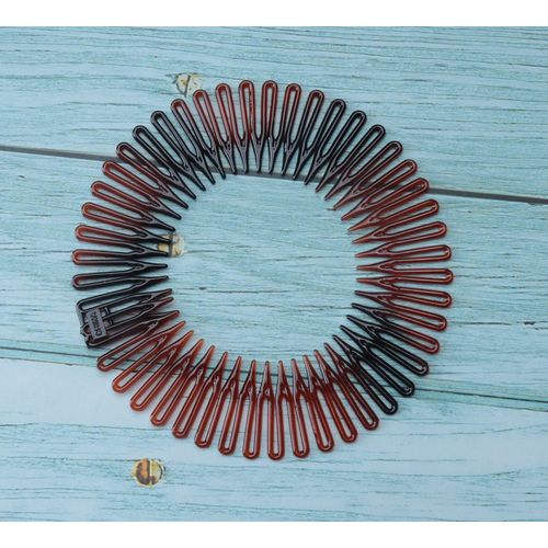 Sowaka 4 Pcs Circular Stretch Comb Plastic Black Brown Circle Spring Headband Flexible Hair Wrap Holder Hair Comb for Women Girls Outgoing Sports Hair Accessories (Round - Multi Color)